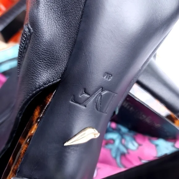 Diane Von Furstenberg Black Leather Platform Thick Heels Sz 8m - Picture 8 of 13